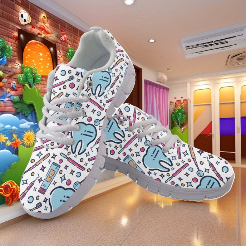 customizable cartoon teeth print sneakers lightweight breathable