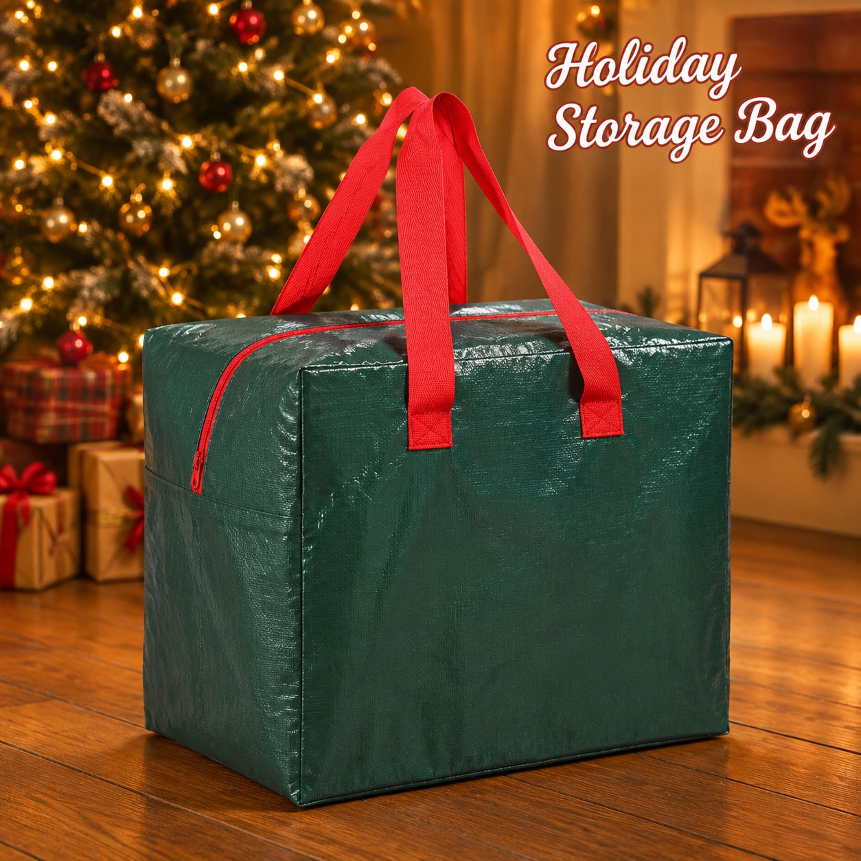 TEMU Holiday Decor Storage Bag, With Reinforced Handle And Double Zipper, Large Capacity Moving And Holiday Organizing Bag, Durable Christmas Decor