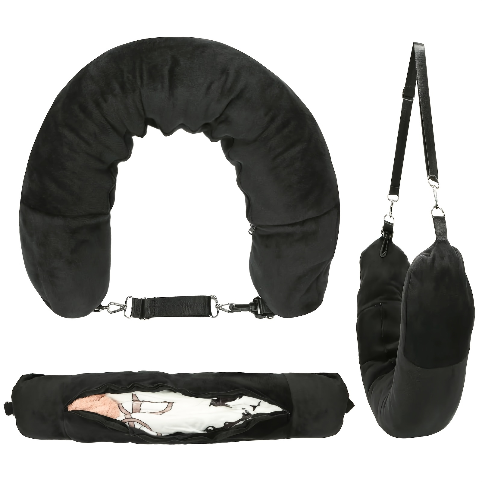 TEMU Cuscino da viaggio a forma di U con tracolla regolabile, disponibile in 3 colori, e , per il supporto del i viaggi ( non ), cuscino da viaggio