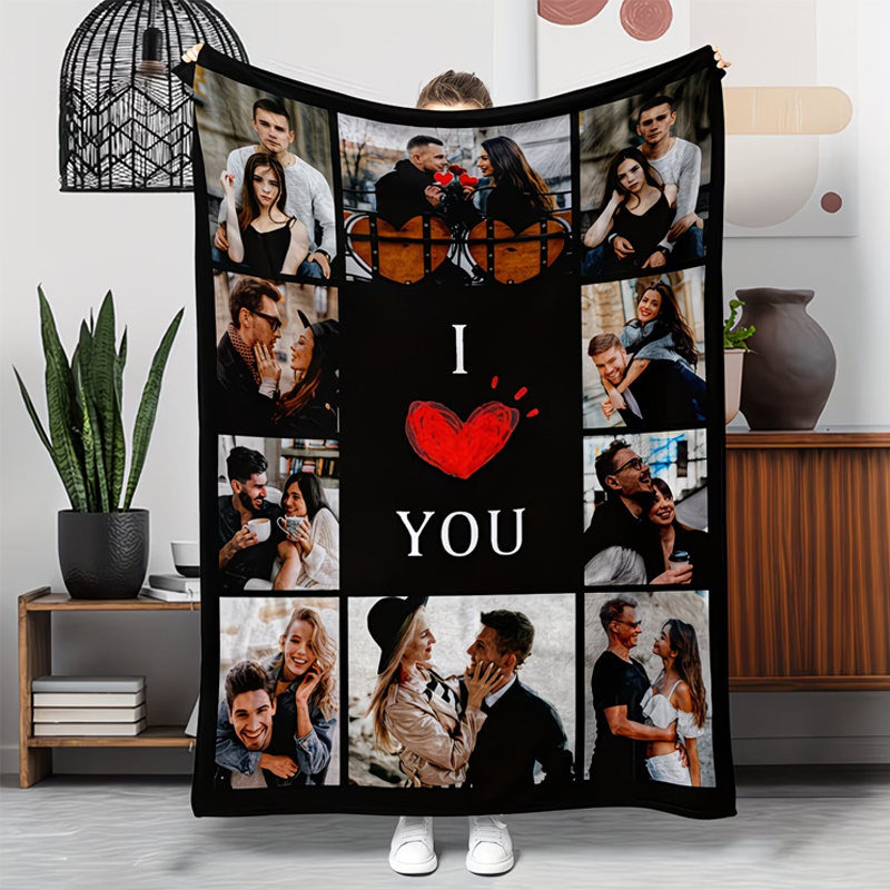 TEMU 1pc Custom Photo Blanket, Personalized Small Blanket With Picture, Custom Gift Blanket, Father's Day Gift Blanket For Dad, Wedding Anniversary