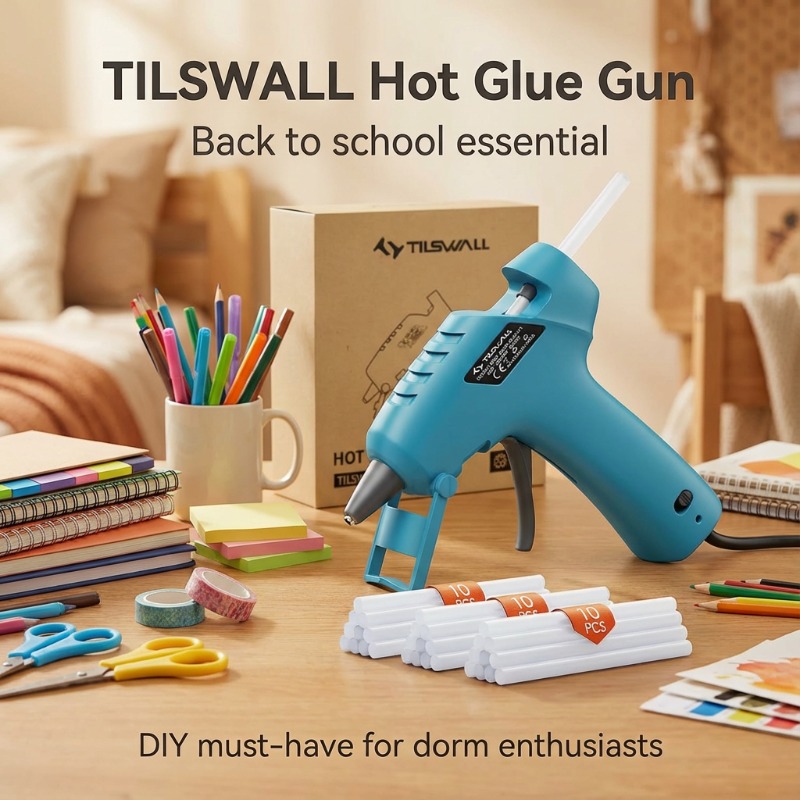E-shop Modell: W105 | Schulanfangs-Ausrüstungs-Upgrade! | Tilswall 3-Minuten Heißklebepistole mit Sofortaufheizung | Mit 30 Klebestäben | Tropfsichere,