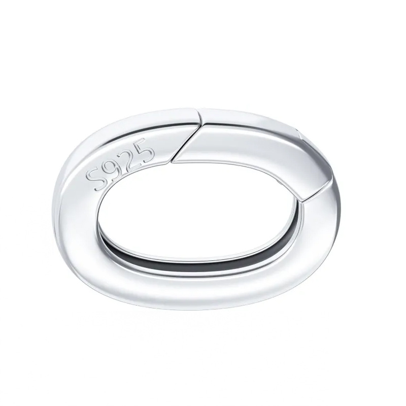 Image of 925 Sterling Silver Oval Jewelry Clasps, Necklace Enhancer Shortener, Spring Bail Clasp Rings Connector Carabiner For Bracelet Anklet Jewelry Making