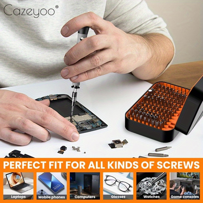 150 in 1 precision screwdriver set 120 bits full range small screwdriver set magnetic mini repair tool kit for ring doorbell laptop switch ps5   macbook iphone watch glasses orange Product details 4