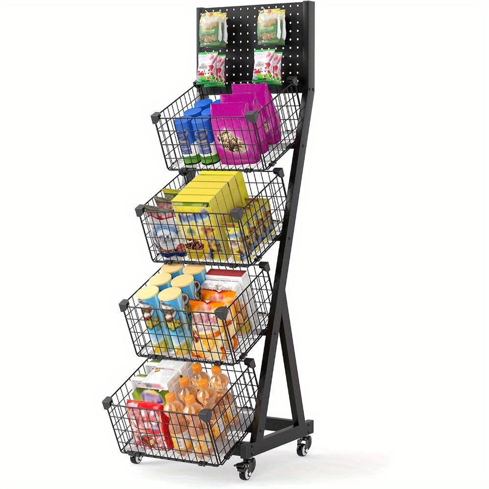 5 Tier Retail Display Rack with Wheels, Black Retail Display Stand Snack Display Rack Organizer for Retail Stores Supermarket Kitchen Living Room Office