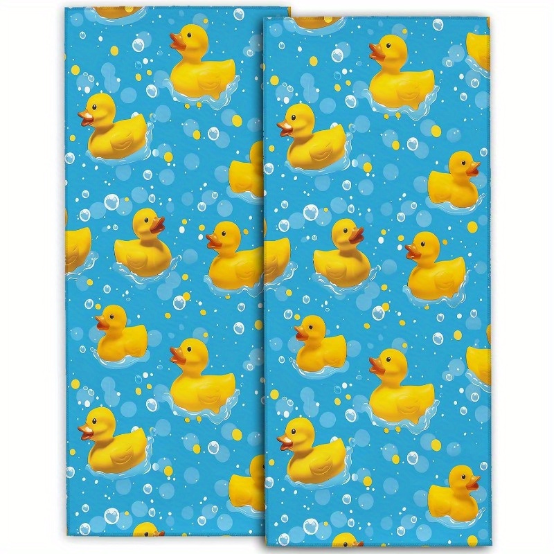 

2pcs Polyester Hand Towels With Cute Rubber Duck & Design - Kitchen, Bathroom, Spa Decor | Machine Washable, Hand Towels For Bathroom