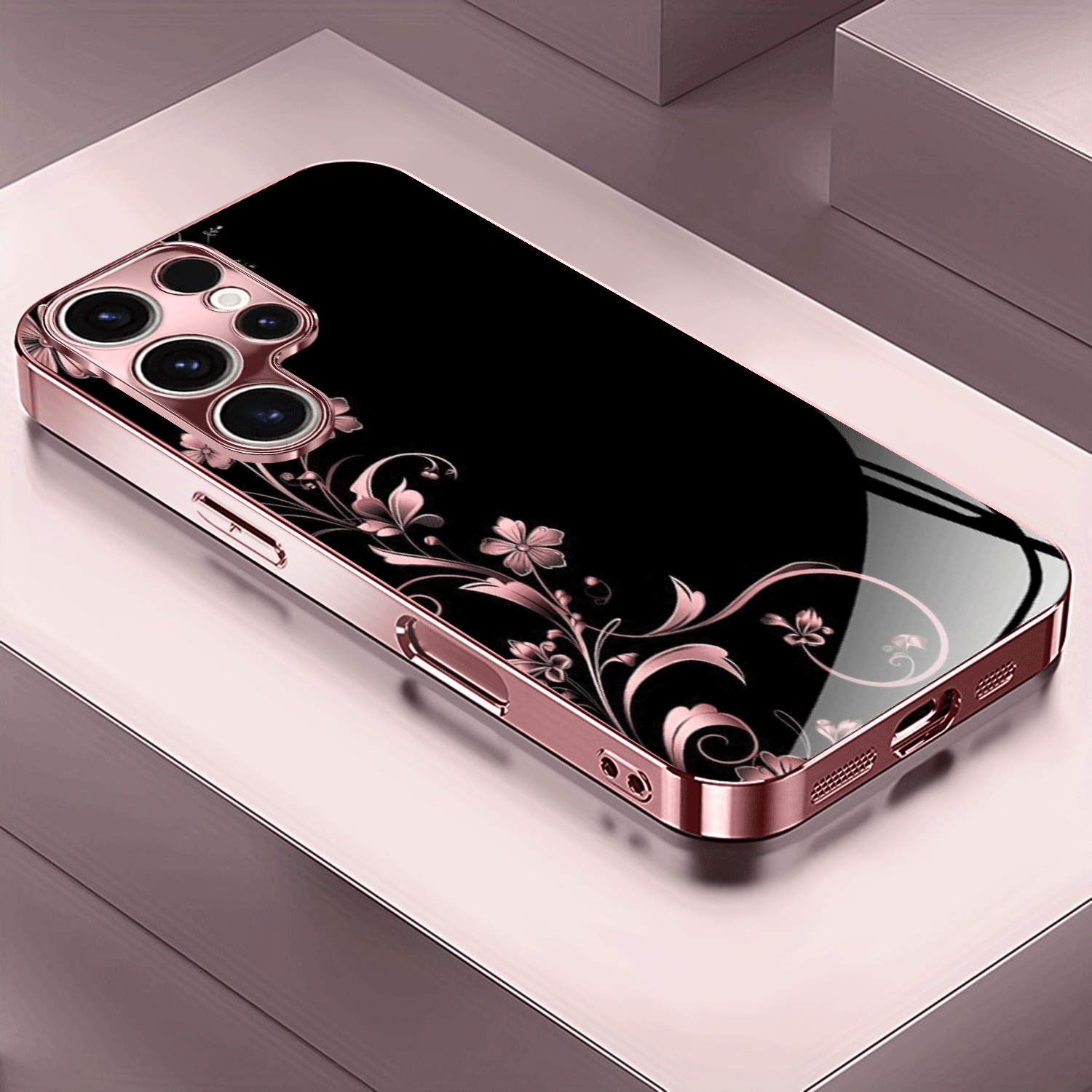 E-shop Handyhülle: Blumenmuster Roségold/galvanisiert rosa Handyhülle, passend für for Galaxy A51/A52/A53 5G/A54/A55/A56/A71/A72/A73/NOTE 10/Note 20