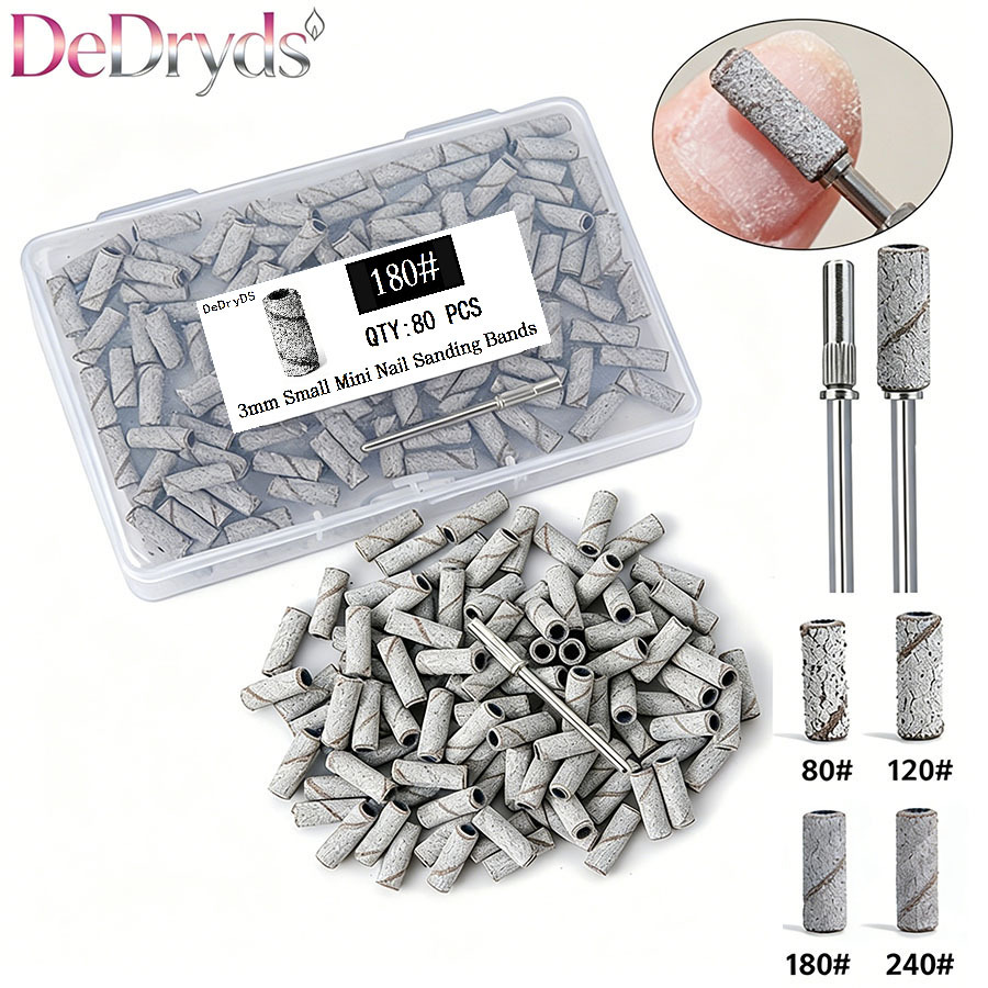 TEMU 80pcs 3mm Mini Nail Sanding Bands, 180 Grit Nail Sand Sleeves For Nail Drill Bit, Disposable Nail Sanding Bands For Acrylic Gel Nail Polishing