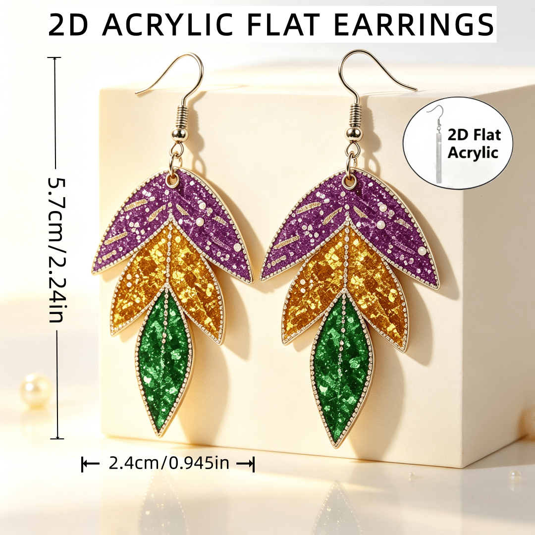 Women's Boho 2D Flat Acrylic Glitter Leaf Drop Earrings