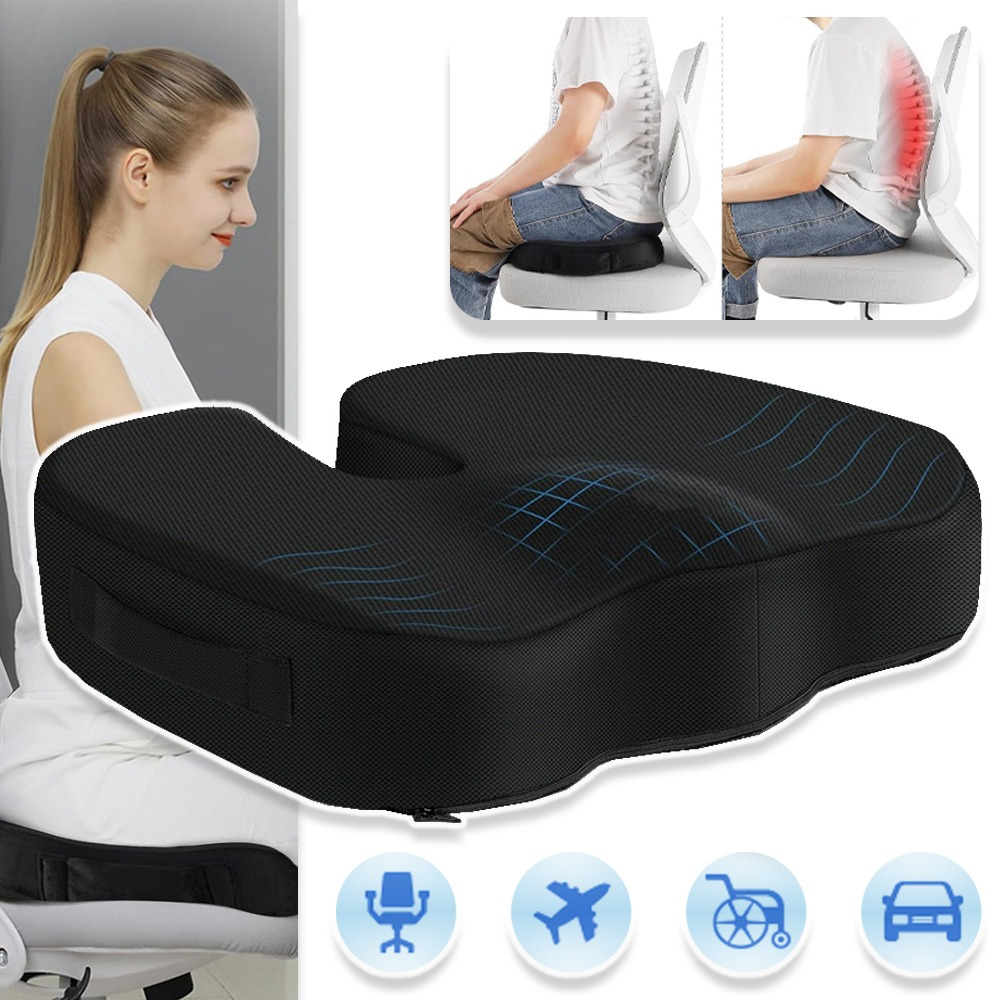 SunshineFace Steißbeinkissen Aus Memory-Schaum – Ergonomisches Sitzkissen, 44x40x9 Cm, Für Büro, Auto & Zuhause