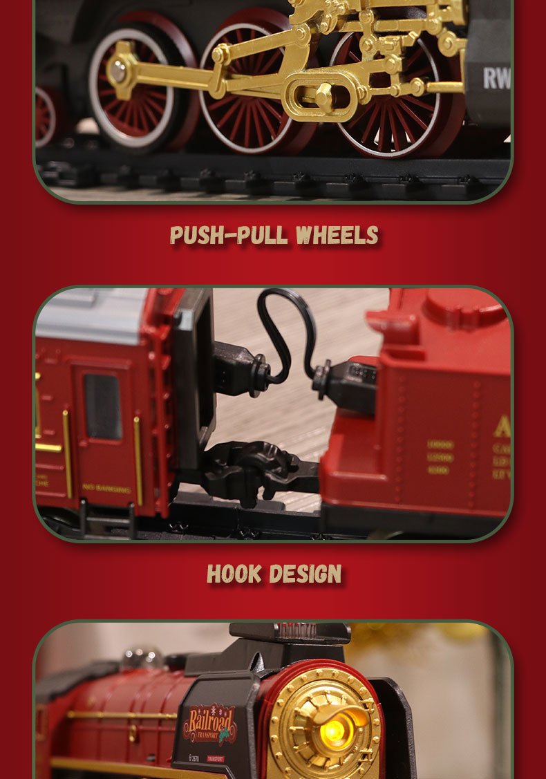 The 9064B-1 steam-powered remote-control Christmas train set comes with a remote control, lights, sound effects, and exquisite tracks. It is suitable for children aged 3 to 8 and above.