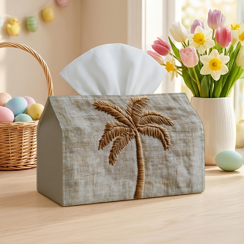 TEMU 1pc Contemporary Tropical Minimalist Artistic Tissue Holder, - Palm Tree Outline Design Made Of Durable Polyester Fabric For Kitchen, Living