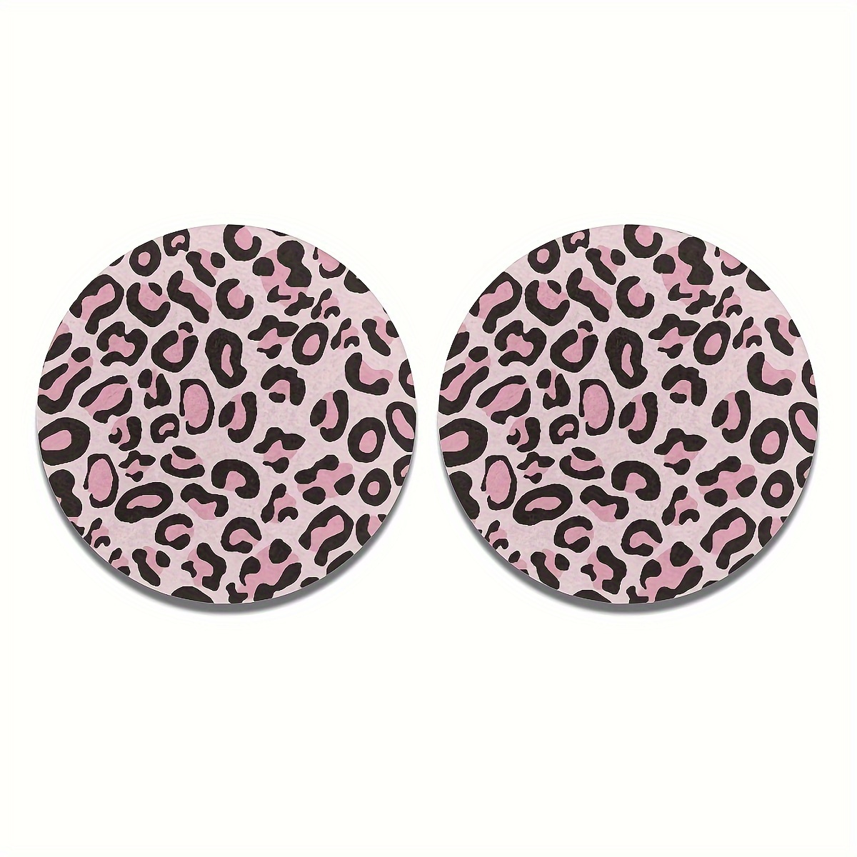 2-pack Pink Leopard Print Car Coasters - Durable And Easy To Clean - Suitable For Most Vehicles, Suvs And Trucks - Interior Design Additions