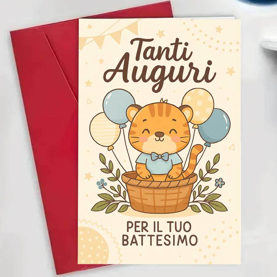 TEMU Biglietto di con un tigre, con palloncini, per le feste del battesimo, per chi fare un regalo con un messaggio e significativo per religiosi