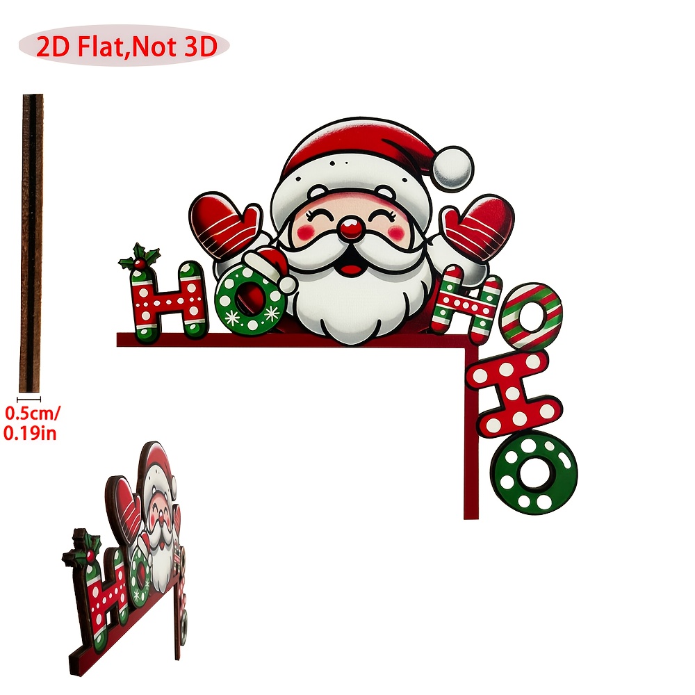 TEMU 2d Flat, 1pc, Flat, Christmas Door Frame Decoration - Santa Claus And Reindeer Wooden Ornaments, Handmade Holiday Decor, Suitable For Doors,