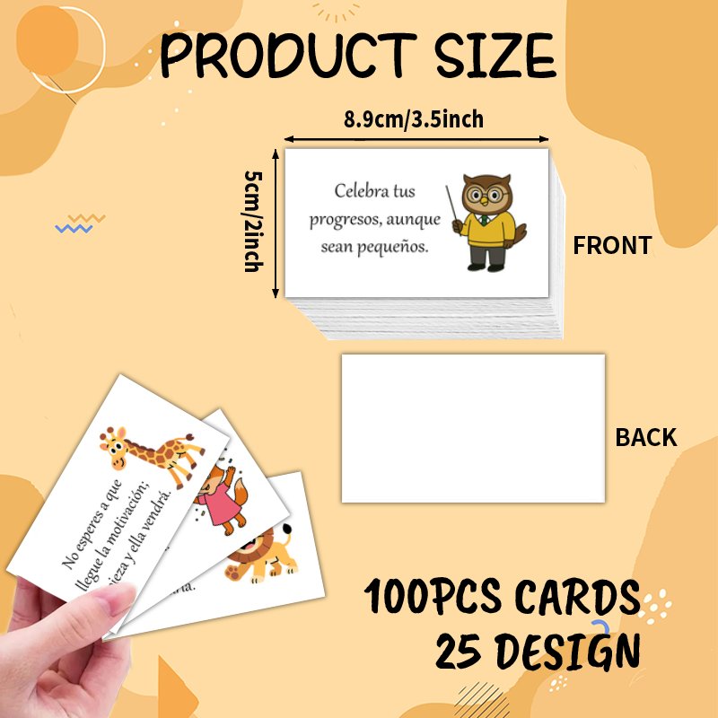TEMU Un set de 100 tarjetas con animales de dibujos animados españoles que y , ofreciendo y con frases inspiradoras. Hay 25 diseños , con 4 tarjetas