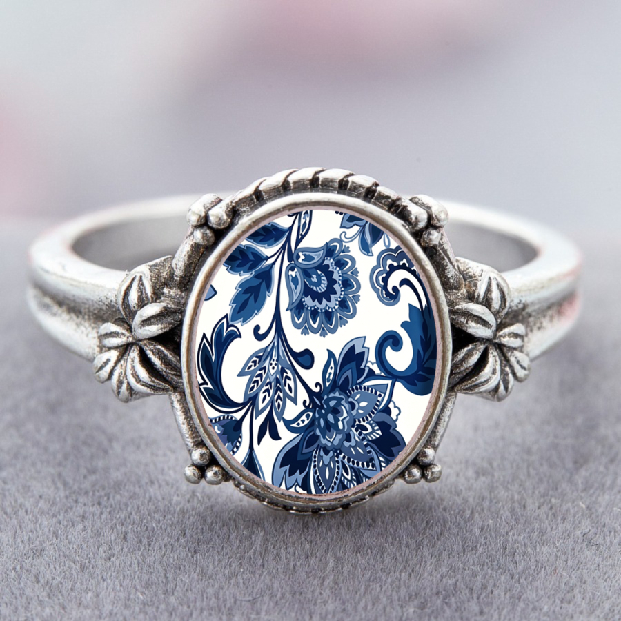 TEMU 1pc Botanical-themed Rings Featuring Floral Designs, Perfect For . Oval-shaped Rings Make For Unique Jewelry Additions, Ideal For Christmas,