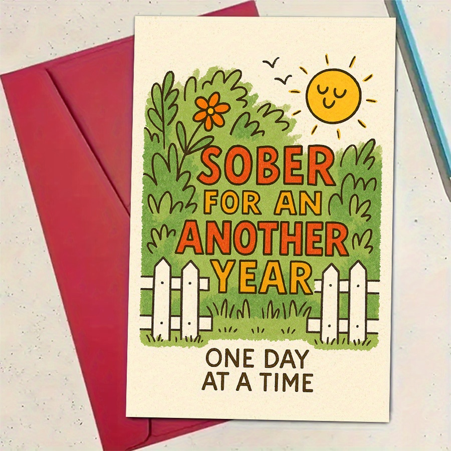 TEMU A Single-page Inspirational Card Commemorating 1 Year Of Sobriety, Featuring , Perfect For Encouraging , Family, Or Support Groups On Their
