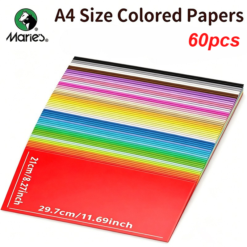 TEMU Marie's Professional Art Supplies, 60 Sheets Of 30-color A4 Thick Colored Cardstock, Hard Handmade Paper, Suitable For Handcrafting,