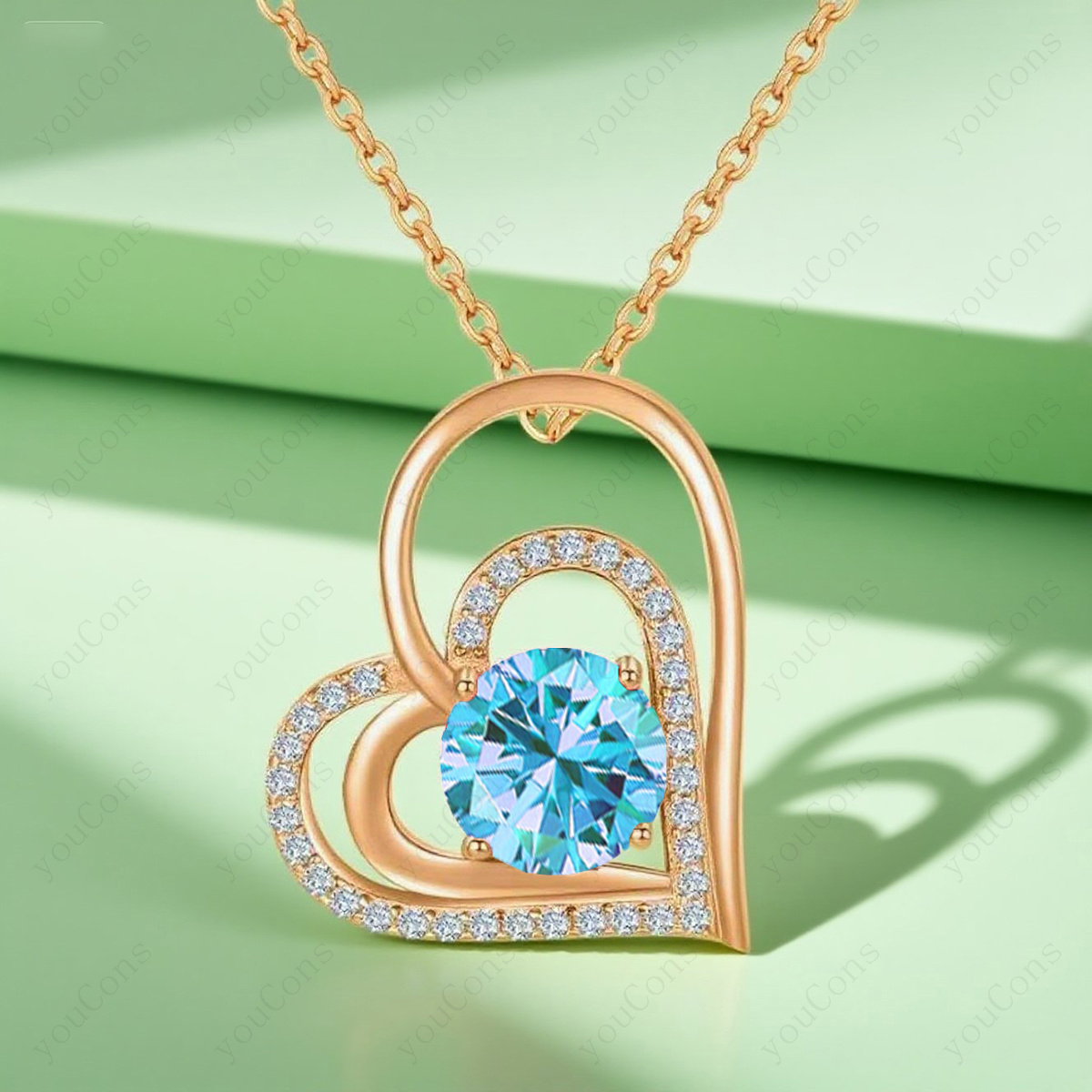 Luxury Light Blue Synthetic Zirconia Heart-Shaped Pendant Necklace