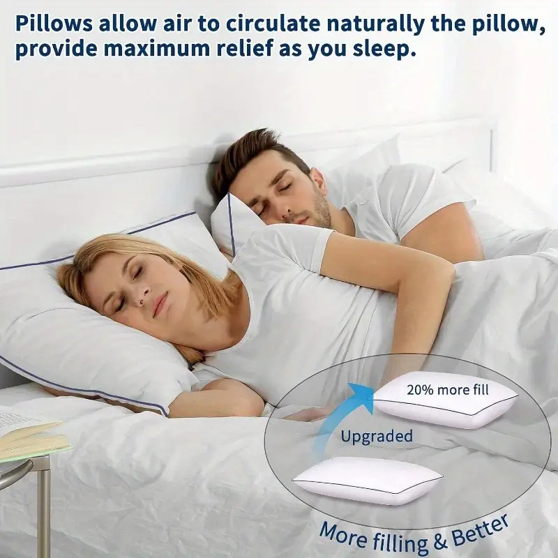 set of 2 cooling bed pillows - hotel quality luxury sleeping pillows with breathable support, elegant white pillowcases for home & hotel use - durable non- fabric, easy- for side/back/stomach sleepers - ideal for couples & guest rooms, pillows for sleeping, , minimalist style, filling, supportive cushion, side sleepers, back sleepers, removable cover, temperature control, , sleep , decor, premium materials Product details 6
