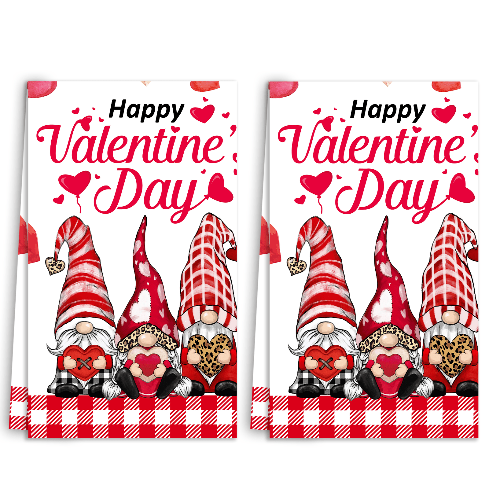 

2-pack Rustic Polyester Kitchen Towels, Fade Resistant Woven Dish Towels With Gnomes Design, Hand Wash Only, Oblong Shape, Flower Theme For Valentine's Day & Day