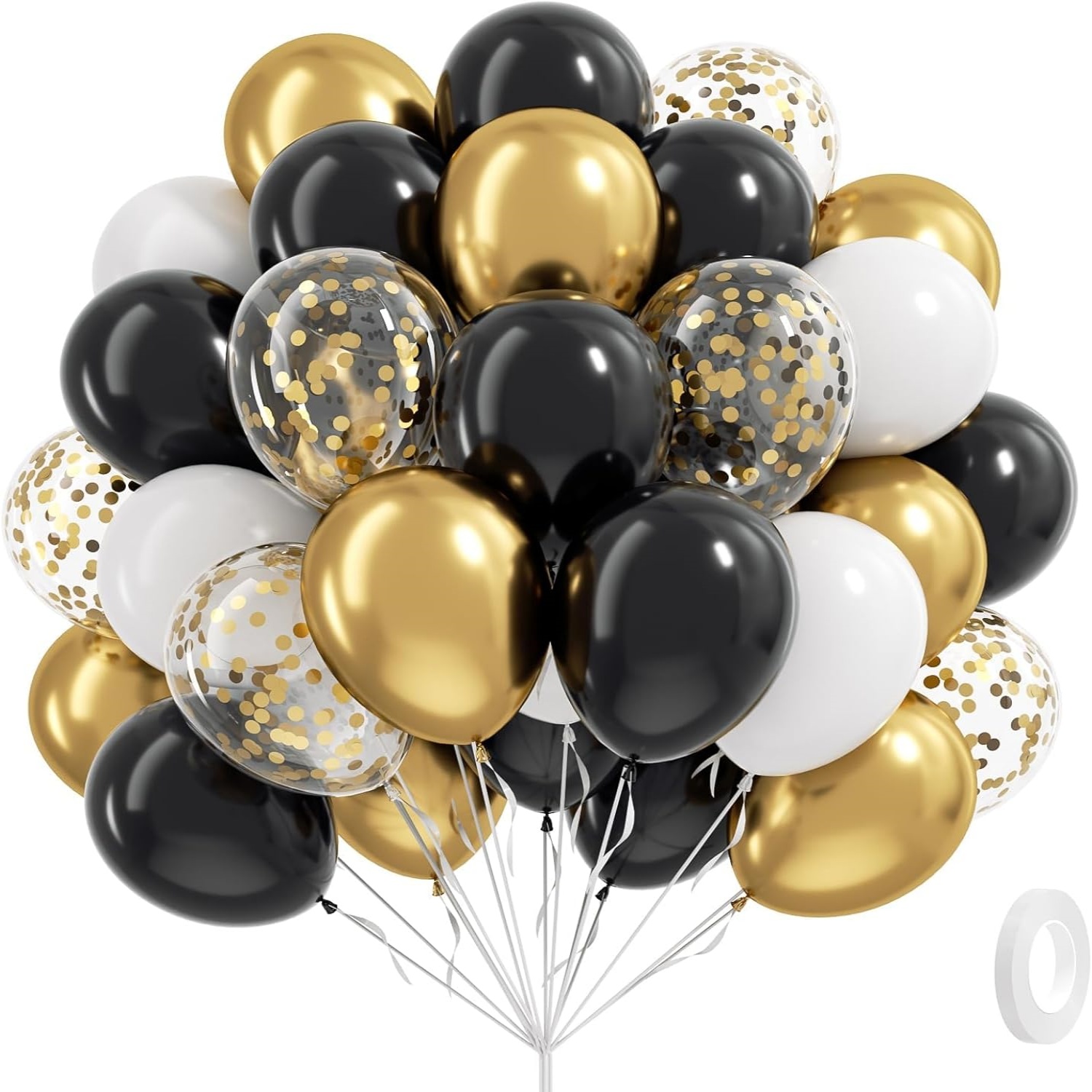 25pcs Black White And Golden Balloons, 10/ 12inch Black White Metallic Golden Confetti Balloons For New Year Graduation Anniversary Birthday Party Wedding Decorations, For Halloween, Christmas