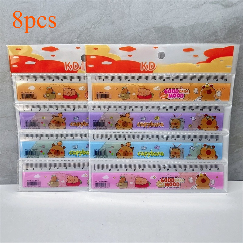 Image of 4/8pcs Capybara Cartoon Pattern Ruler | Portable Drawing Tool, Suitable For Daily Use, Back-to-school And Office, Ideal Gift For New Year, Birthday, And Party Occasions, Plastic
