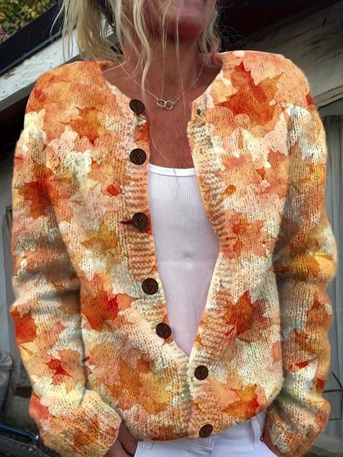 leisure 3d printed maple leaf cardigan in style