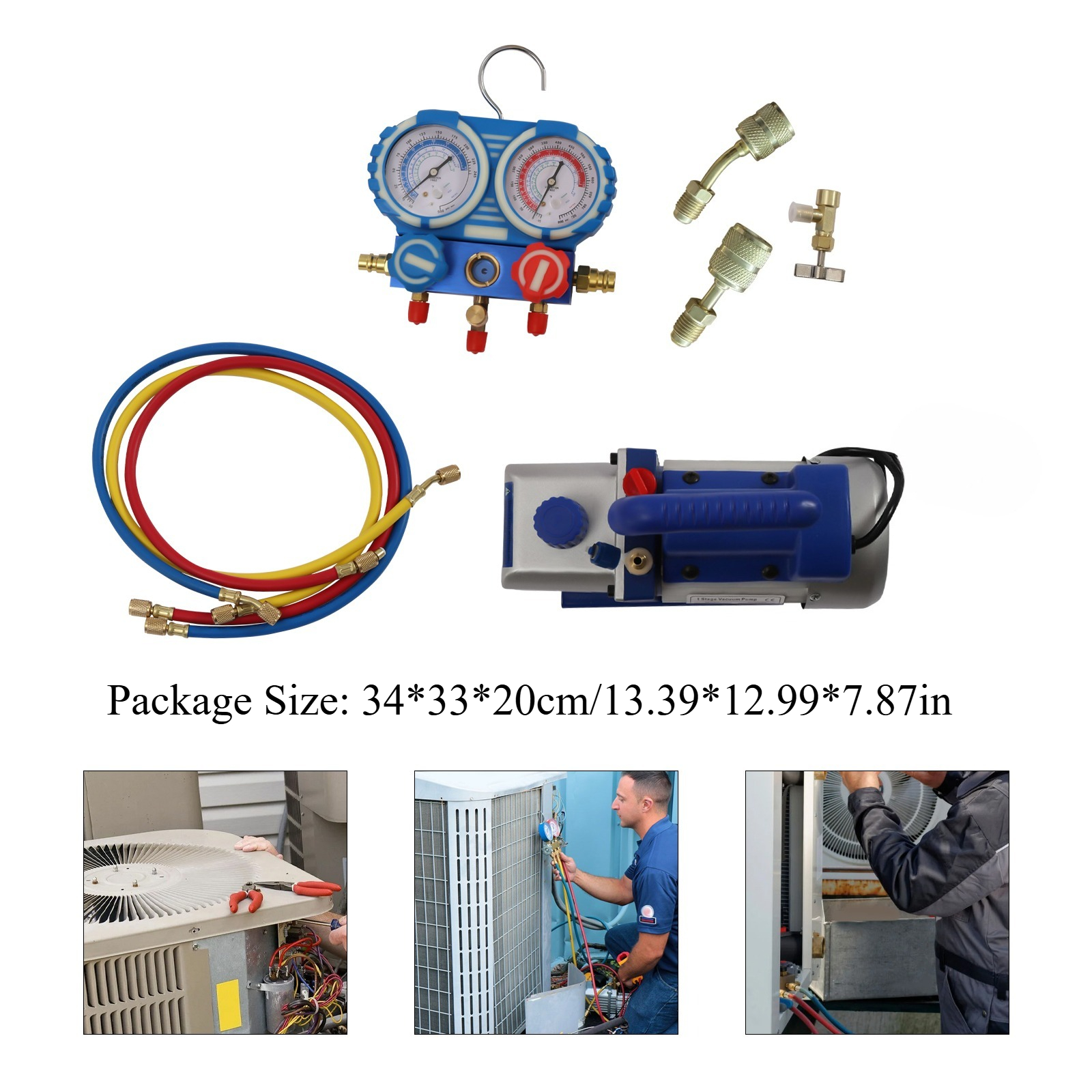 Pump And Manifold Gauge Kit Suitable For R134a/ R410a Automotive And Residential Split Air Conditioner Maintenance