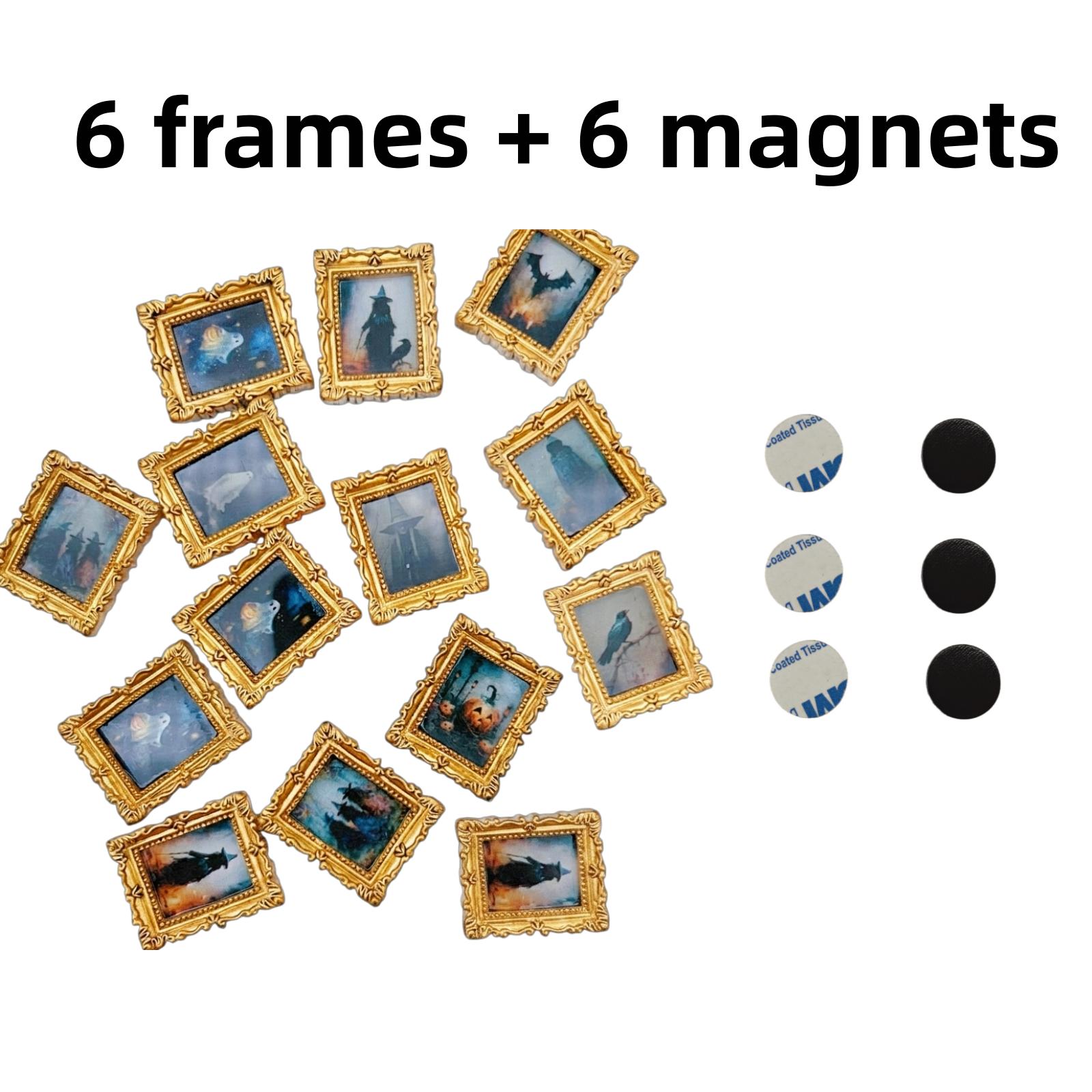 TEMU Lot de 12 pièces (6 breloques miniatures gothiques d'Halloween de cadre à aléatoires + 6 aimants) aléatoires Aimants de réfrigérateur miniatures