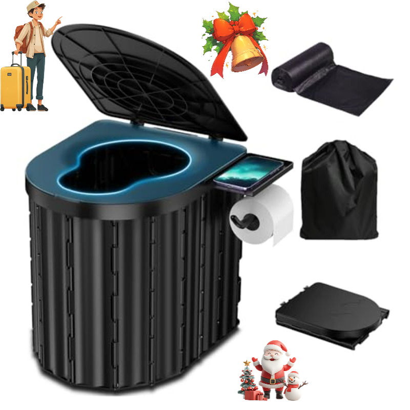 TEMU Adult Portable Toilet Suitable For Camping & Rv - Upgraded Folding Travel Potty With Detachable Tissue Holder & Leak-proof Lid, Compact For