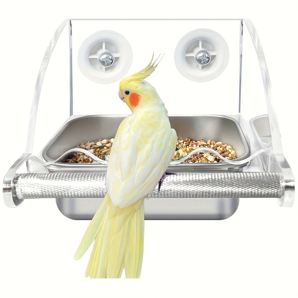 TEMU Stainless Steel Transparent Non-slip Birdcage Feeder - Seed And Water Bowls, Suitable For Parrots, Lovebirds, And Budgerigars - Durable And Safe