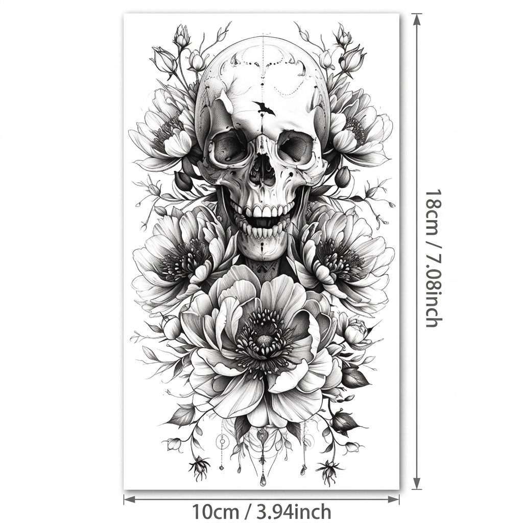 Image of Vintage Gothic Sketch Art Herbal Temporary Tattoo, Decor Sticker For Festival Event Halloween Daily Arm Back Decoration