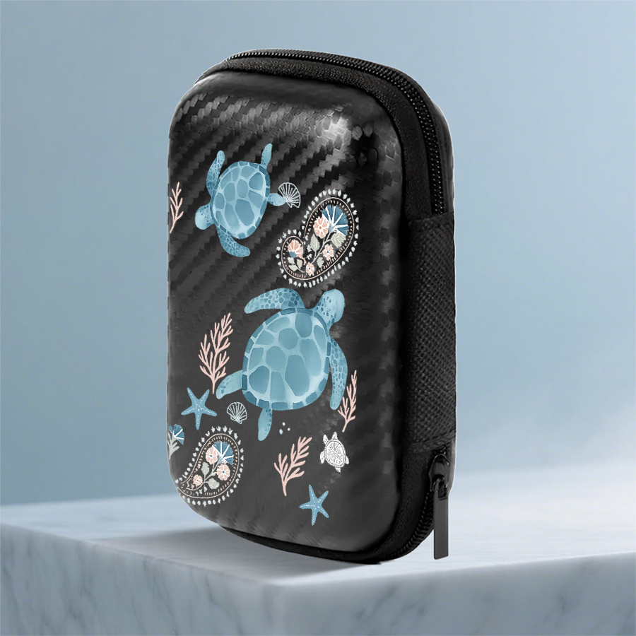 TEMU For - 4.3-inch Hard Shell Storage Case With Eva & Carbon , Sea Turtle & Starfish Seagrass Print - Compact Bag For Electronics, Headphones, Hard