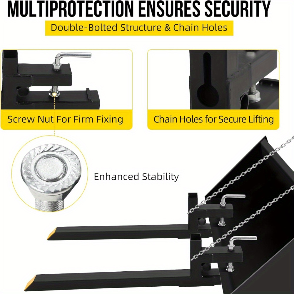 Clamp On Pallet Forks For Tractor Bucket - 2500 LBS Capacity Fits 48" Buckets With Double Nuts