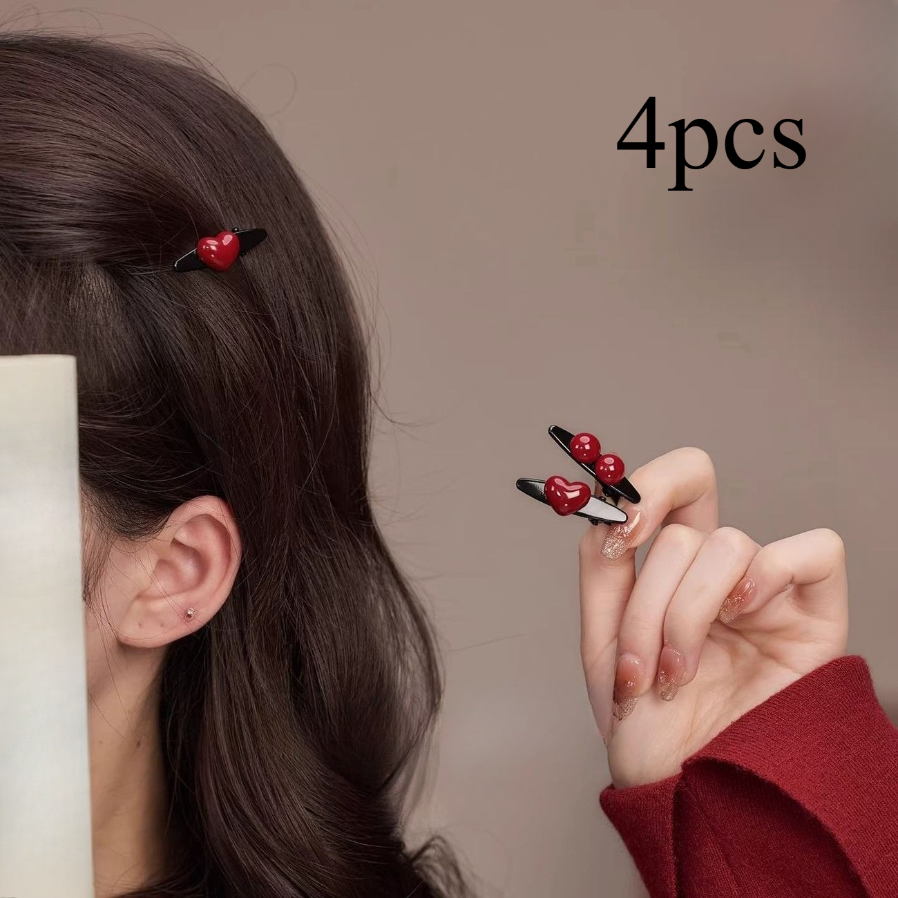 TEMU 4pcs Bead Love Mini Side Clip, Simple Temperament Bangs Clip, Women's Forehead Broken Hairpin Hairpin Hair Accessories, Suitable For Daily,