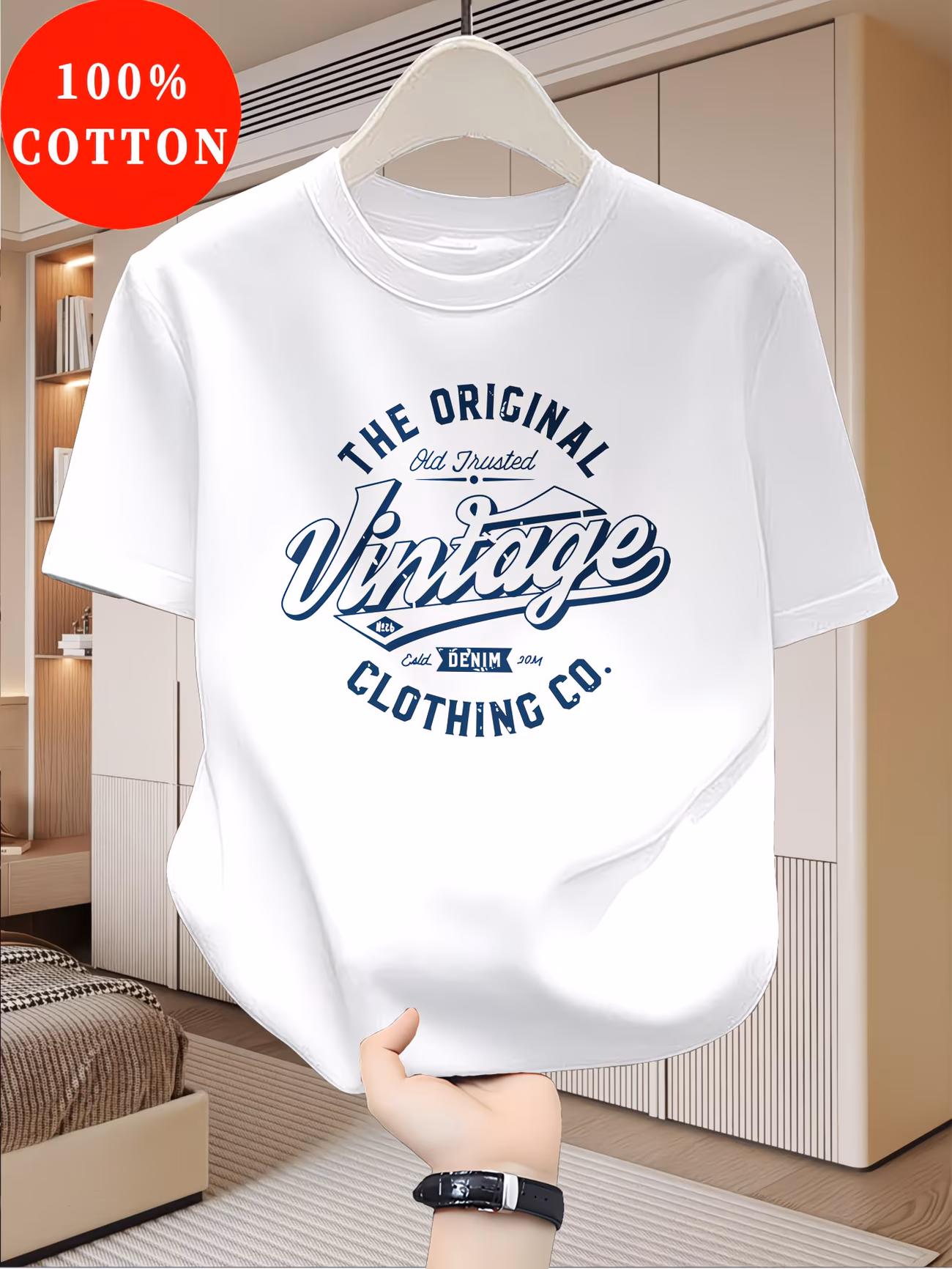t-shirt pour homme 100 % coton, nouveau haut dété fin à manches courtes, coupe ajustée mince tendance et , et décontracté pour les quotidiens des jeunes étudiants, motif lettres imprimées anglaises vintage, design de marque 0