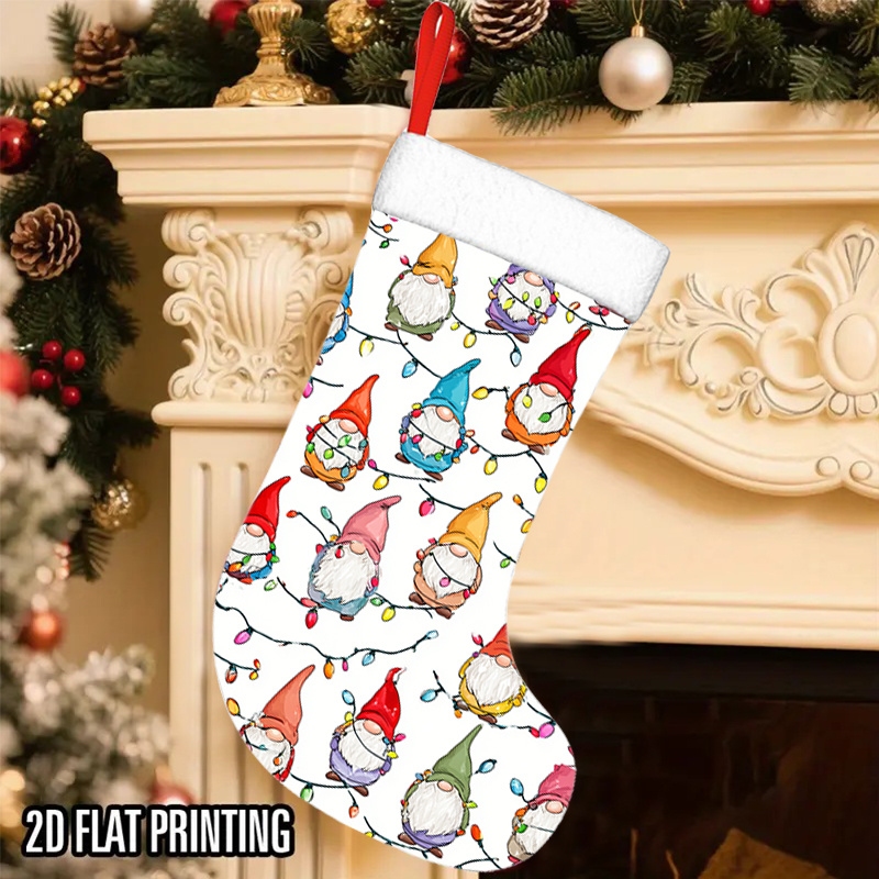TEMU A Single Christmas Stocking Designed With Gnomes Wrapped In , Perfect For Enhancing Your Holiday Decor Around The Fireplace, Christmas Tree, And