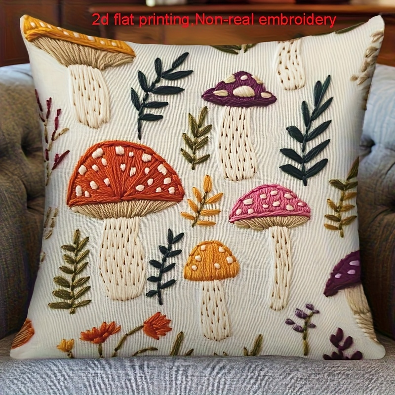 TEMU 2d Flat - Pillowcase Featuring A 2d For, Printed On,, Measuring 18x18 Inches, Made Of Short Plush Material, Ideal For A Country-themed Decor, A Great Birthday Present For Mushroom Enthusiasts