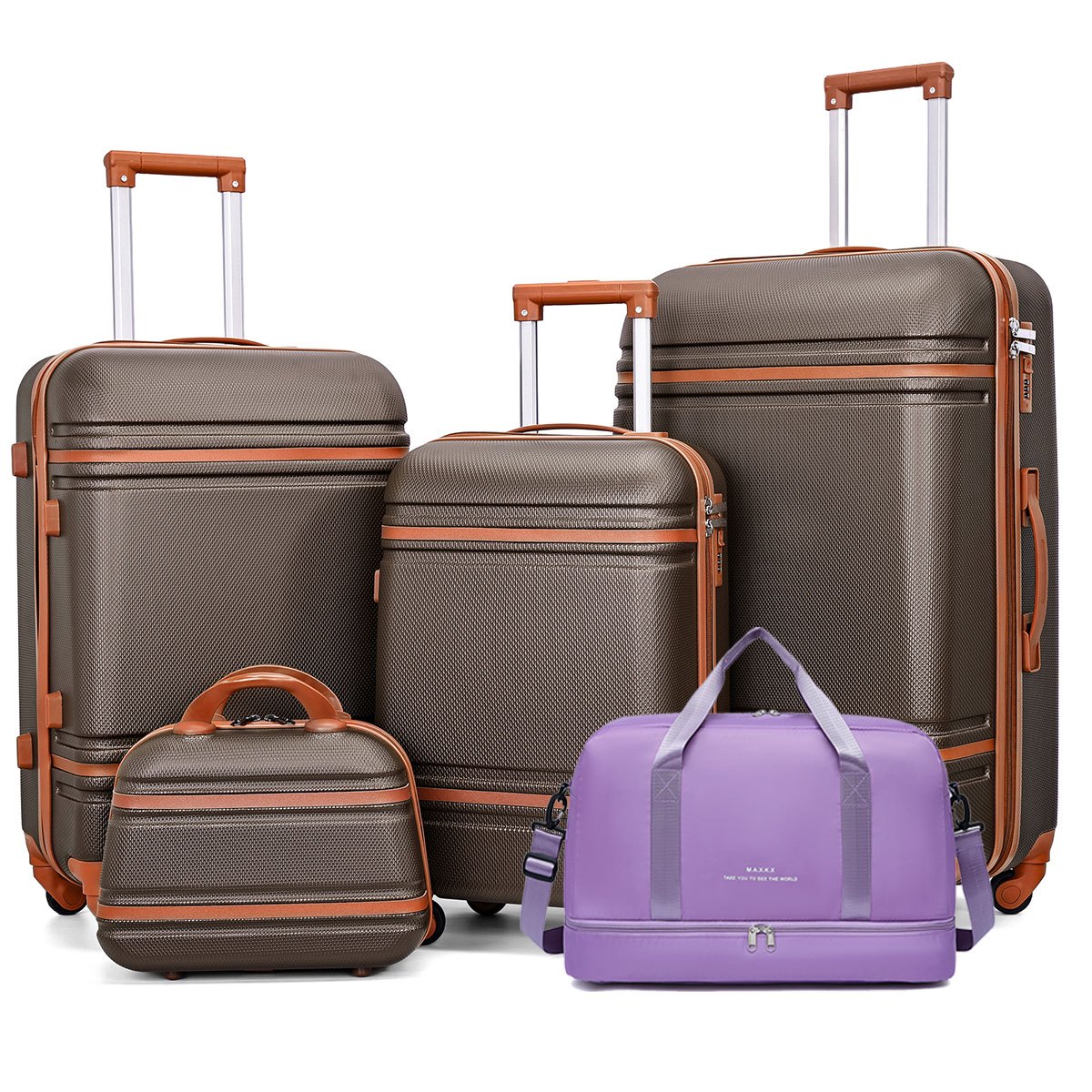 Set of Four High-End Designed Luggage Pieces, Rolling Suitcase & Handbag
