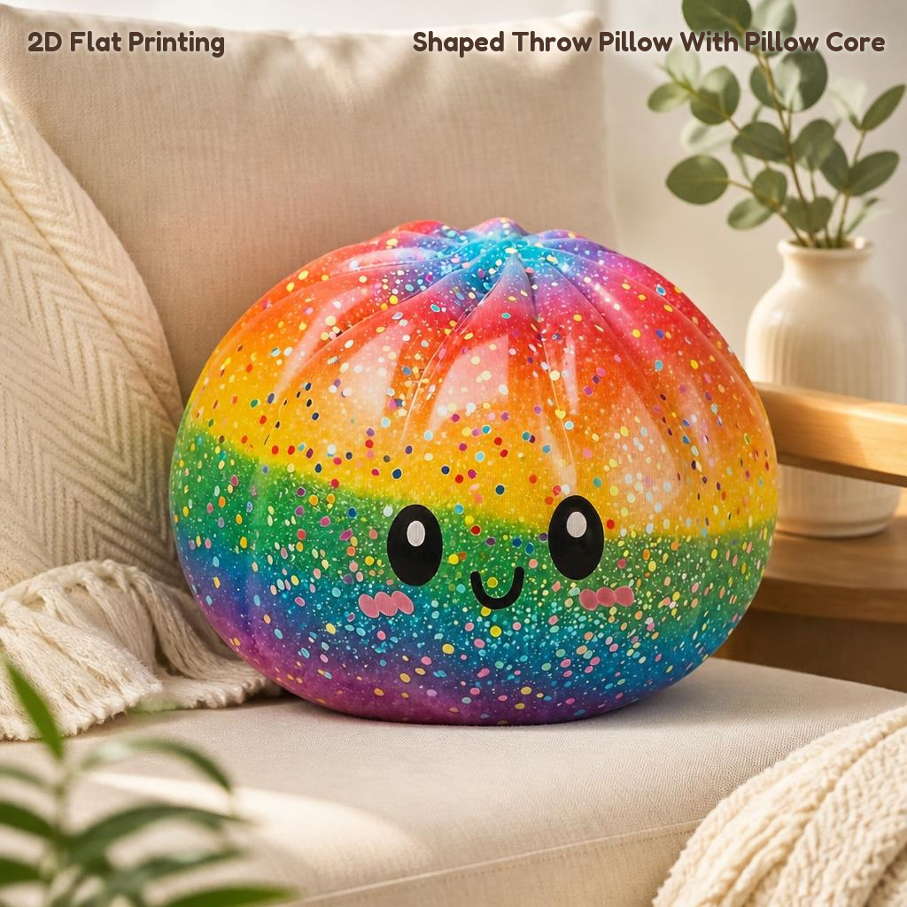 TEMU 1pc Colorful Glitter Dumpling Kawaii 2d Flat Printing Shaped Stuffed Throw Pillow Decorative Cushion Pillow For Gift Bedroom Sofa Room Party