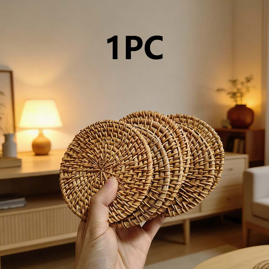 TEMU Handgemaakte rotan onderzetter, handgeweven rotan theekoponderzetter, aardewerk theepotonderzetter, kop en schotel, hittebestendige onderzetter