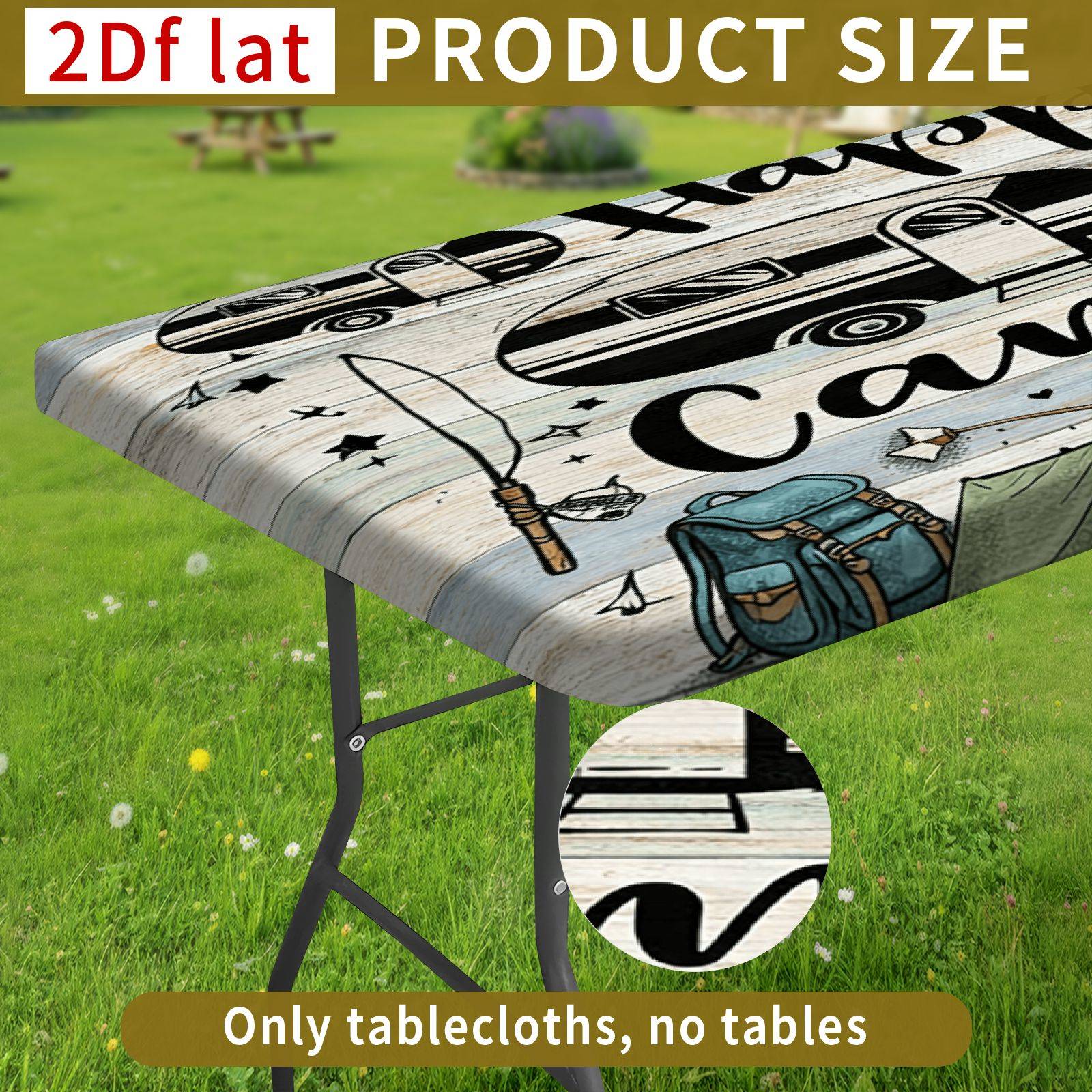 TEMU 1pc Camping Campfire Stretchable Washable Tablecloth, Durable Polyester Rectangular Table Cover For Camping, Picnics, Travel Theme, Garden