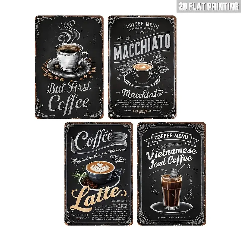 TEMU 2d Flat, 2d Flat Plane, 4pcs Set Themed Wooden Sign Combination, 8.0x12.0 Inches, 2d Flat Design, Easy To Hang. Suitable For Stores, Home