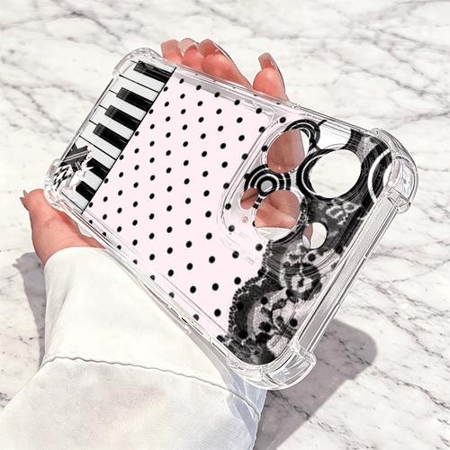 phone case pink polka dot piano keys pattern transparent phone case with four sides anti with iphone 18 17 16 15 14 13 12 193 max