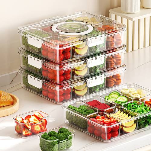 transparent compartment fresh keeping box kitchen refrigerator fresh keeping sealed box cross border storage box food grade partition storage box