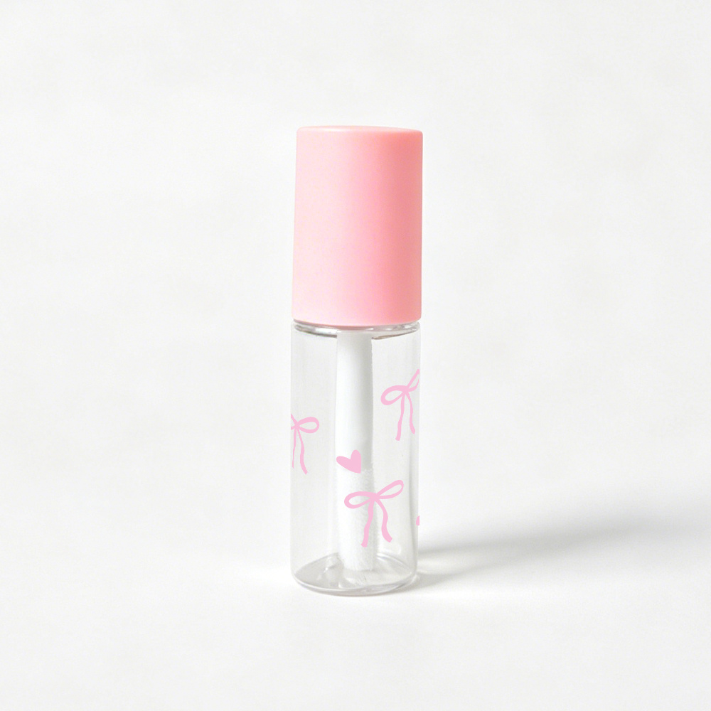 TEMU 1pc Pink Transparent Tube, Bow Pattern Decoration, Clear Material For Easy Refill Check, Reusable, Suitable For Lip Gloss Or Refillable Skincare