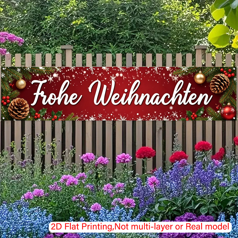 TEMU 2d Flat, 1pc "frohe Weihnachten" Christmas Banner Suitable For Outdoor/indoor Use, Hanging Decoration With Lettering For Fence,,, Birthdays &