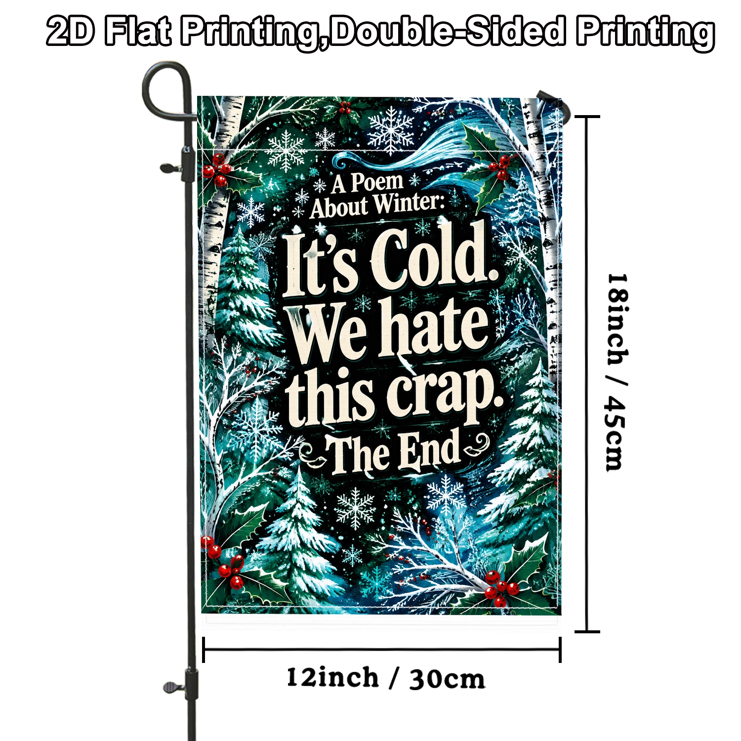 TEMU 2D Plat - 2D Plat - 2D Plat 1pc Drapeau de Jardin Double Face d'Extérieur avec Typographie Humoristique Bleu Foncé Mât pour Décoration de Porche