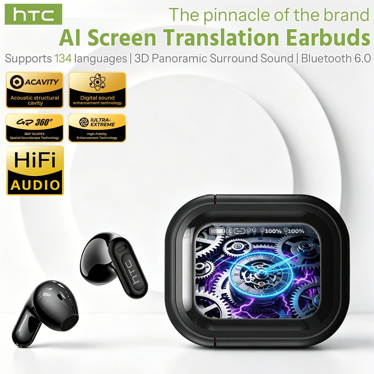 2026 True Wireless Bluetooth Earbuds Adopt Fast-speed Bluetooth 6.0 With Low-latency Gaming Mode. 13mm Drivers And 360° Audio Sound. A 1.8-inch Touchscreen Enables . With 30-hour , Semi-in-ear Comfy